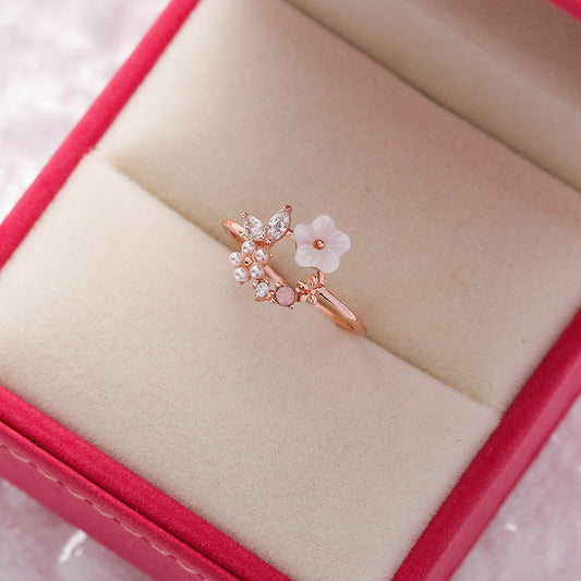 Verstellbarer Ring Wildflower mit Goldperlen